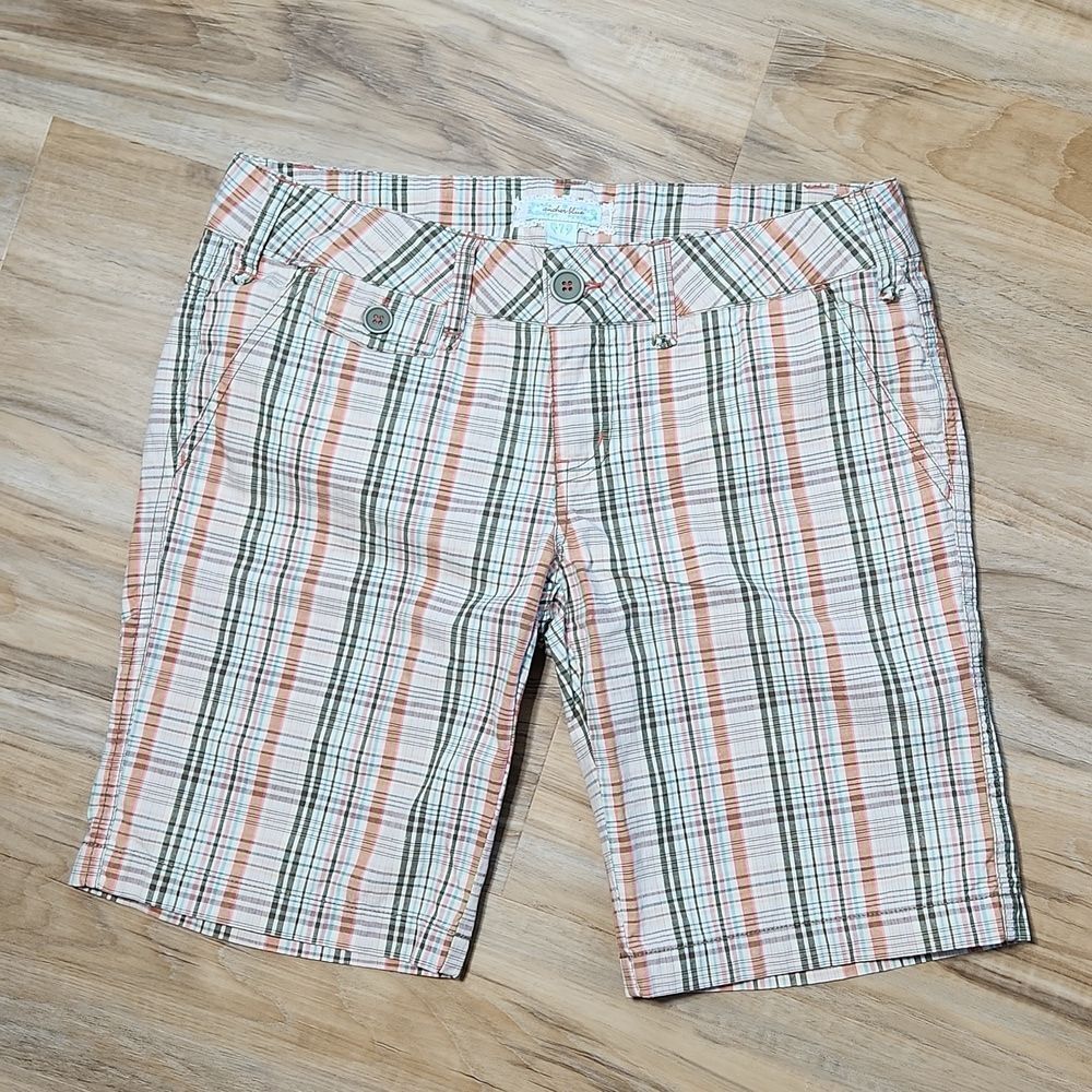 ☔️💜Anchor Blue Khaki & Olive Plaid Bermuda Shorts Size 7 - Picture 2 of 12
